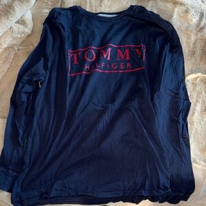 Tommy Hilfiger Blue Long Sleeve Tee with Red Logo